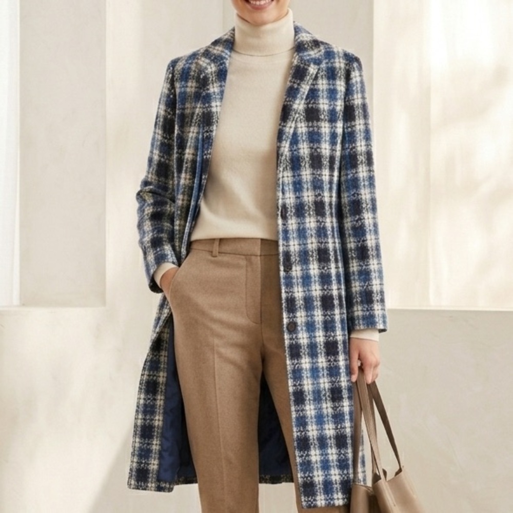 mac & jac Blue, White & Black Plaid Long Coat
